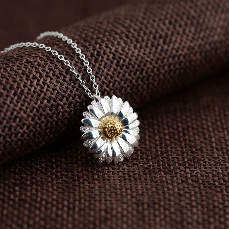 925 Silver Chrysanthemum Pendant Vintage Necklace Flower Women