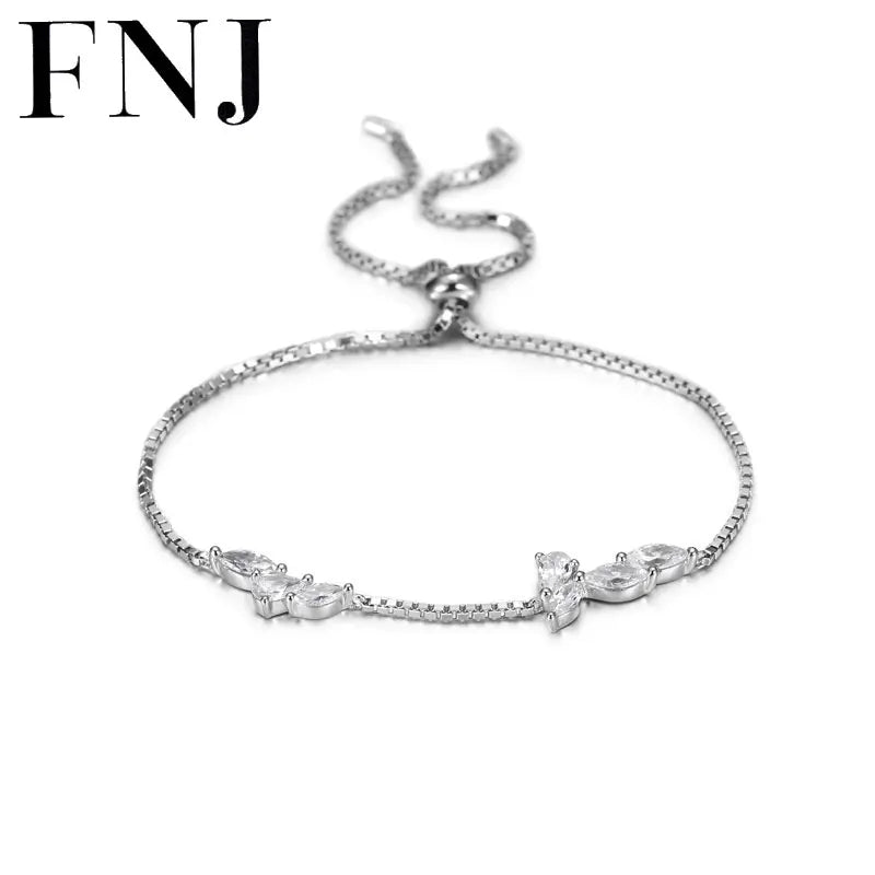 925 Silver Bracelet Women Crystal Zircon Adjustable Size S925 Silver Box Chain