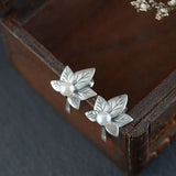 Silver Leaf Earrings S990 Sterling Silver Stud Earring