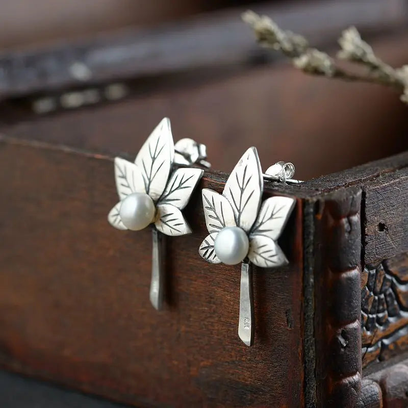 Silver Leaf Earrings S990 Sterling Silver Stud Earring