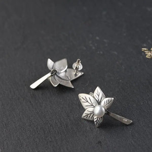 Silver Leaf Earrings S990 Sterling Silver Stud Earring