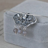 S990 Silver Peony Flower Gray Agate Pendant for Women