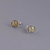 9mm Round Fu Earrings 925 Silver Original Pure S925 Sterling Silver Stud Earring