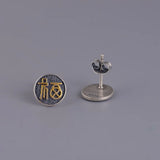 9mm Round Fu Earrings 925 Silver Original Pure S925 Sterling Silver Stud Earring