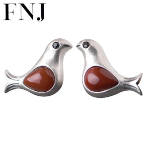 Bird Earrings 925 Silver Red Agate Stud Women Jewelry