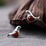 Bird Earrings 925 Silver Red Agate Stud Women Jewelry