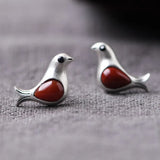 Bird Earrings 925 Silver Red Agate Stud Women Jewelry