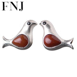 Bird Earrings 925 Silver Red Agate Stud Women Jewelry