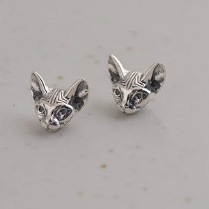 Cat Stud Earrings 925 Silver Fine Women Jewelry