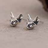 Cat Stud Earrings 925 Silver Fine Women Jewelry