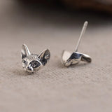 Cat Stud Earrings 925 Silver Fine Women Jewelry