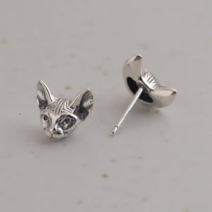 Cat Stud Earrings 925 Silver Fine Women Jewelry