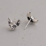 Cat Stud Earrings 925 Silver Fine Women Jewelry