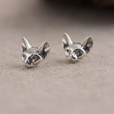 Cat Stud Earrings 925 Silver Fine Women Jewelry