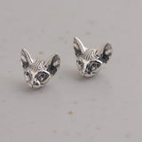 Cat Stud Earrings 925 Silver Fine Women Jewelry