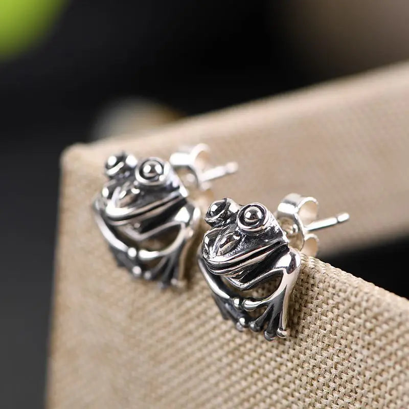 Frog Stud Earrings 925 Silver Original Pure S925 Sterling Silver