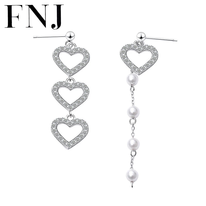 Asymmetry Heart Earrings 925 Silver Jewelry