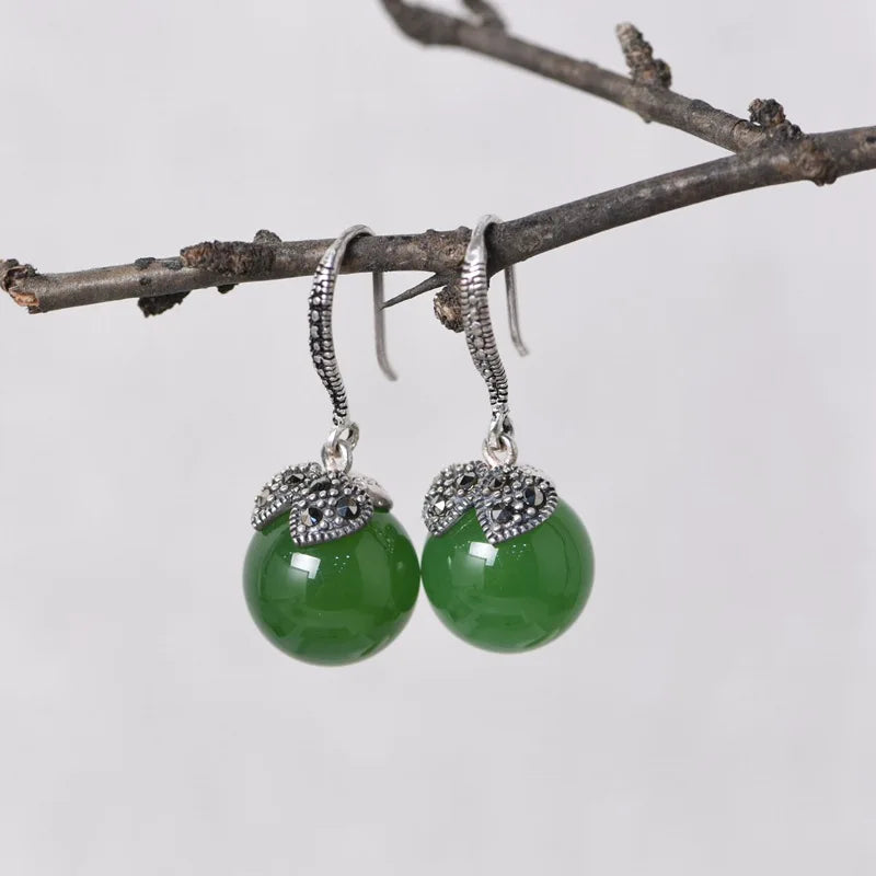 Green Agate Earrings 925 Silver Drop Earrings for Women