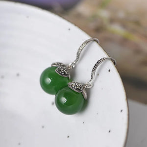 Green Agate Earrings 925 Silver Drop Earrings for Women