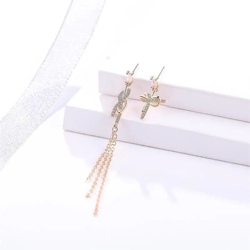 Bow Asymmetry Earrings 925 Silver Stud Earring for Women