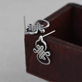Chinese Knot Gourd Stud Earrings 925 Silver Women Jewelry