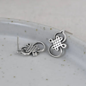 Chinese Knot Gourd Stud Earrings 925 Silver Women Jewelry