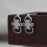 Chinese Knot Gourd Stud Earrings 925 Silver Women Jewelry
