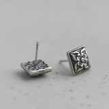 Cross Flower Square Earrings 925 Silver Stud Earring
