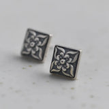 Cross Flower Square Earrings 925 Silver Stud Earring