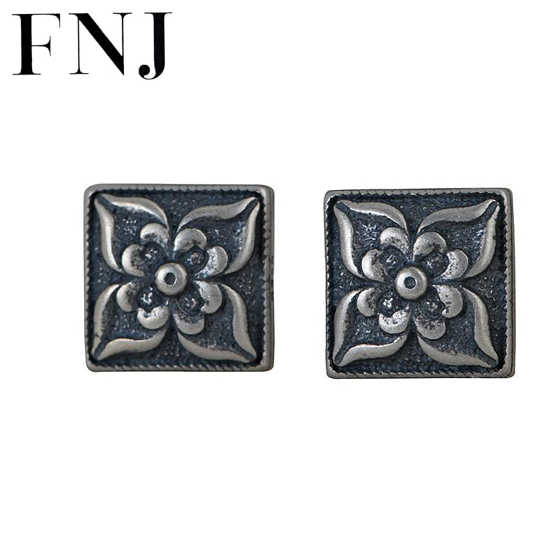 Cross Flower Square Earrings 925 Silver Stud Earring