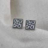 Cross Flower Square Earrings 925 Silver Stud Earring