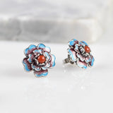 Enamel Flower Earrings 925 Silver Stud