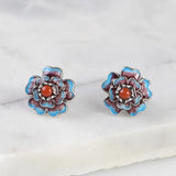 Enamel Flower Earrings 925 Silver Stud