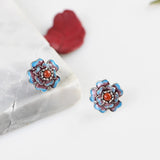 Enamel Flower Earrings 925 Silver Stud
