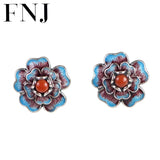 Enamel Flower Earrings 925 Silver Stud