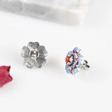 Enamel Flower Earrings 925 Silver Stud