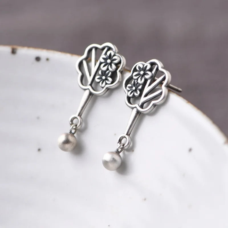 925 Silver Flower Drop Earrings for Women
