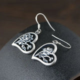 925 Silver Flower Heart Earrings S925 Sterling Silver Drop Earring