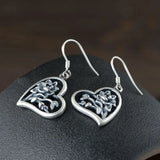 925 Silver Flower Heart Earrings S925 Sterling Silver Drop Earring