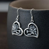 925 Silver Flower Heart Earrings S925 Sterling Silver Drop Earring