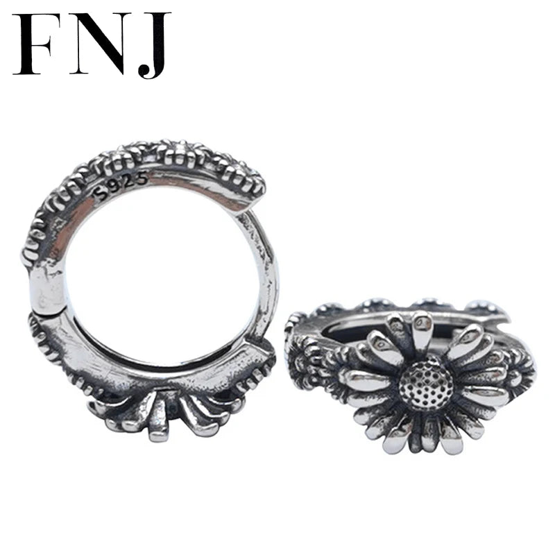 Flowers Hoop Earrings 925 Silver Pure S925 Sterling Silver Earrings for Women