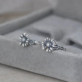 Flowers Hoop Earrings 925 Silver Pure S925 Sterling Silver Earrings for Women
