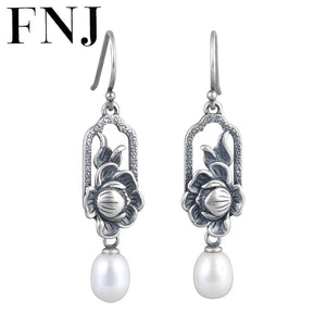 Freshwater Pearl Flower Drop Earrings 925 Silver S925 Sterling Silver Earring