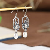 Freshwater Pearl Flower Drop Earrings 925 Silver S925 Sterling Silver Earring