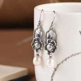 Freshwater Pearl Flower Drop Earrings 925 Silver S925 Sterling Silver Earring