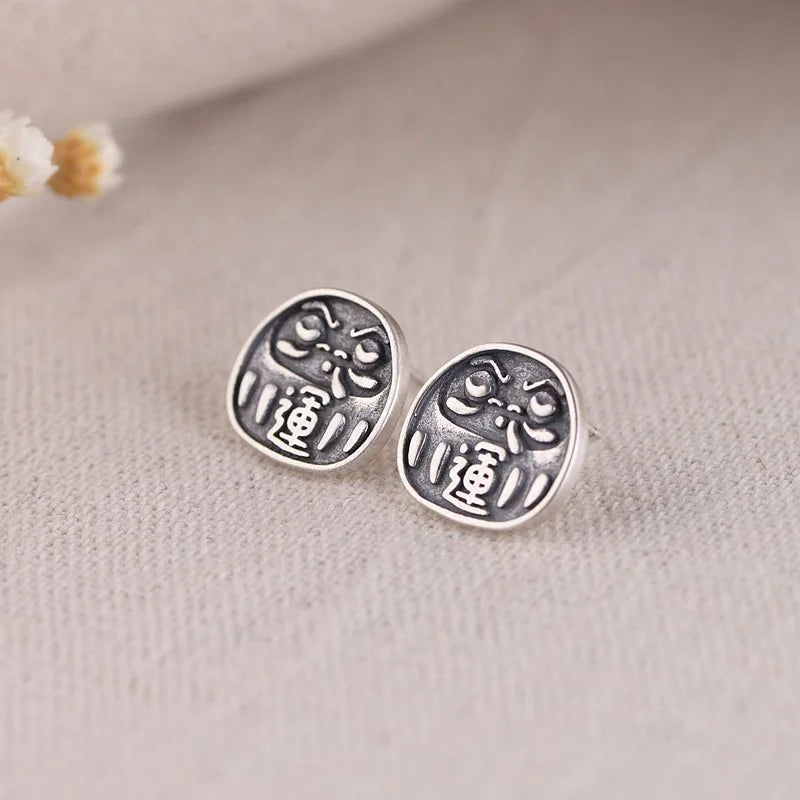 Luck Cartoon Face Earrings 925 Silver Stud Earring for Women