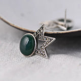 Green Agate Star Crown Earrings 925 Silver S925 Sterling Silver Stud Earring
