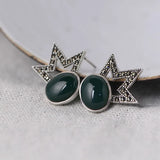 Green Agate Star Crown Earrings 925 Silver S925 Sterling Silver Stud Earring