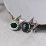 Green Agate Star Crown Earrings 925 Silver S925 Sterling Silver Stud Earring