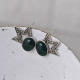 Green Agate Star Crown Earrings 925 Silver S925 Sterling Silver Stud Earring